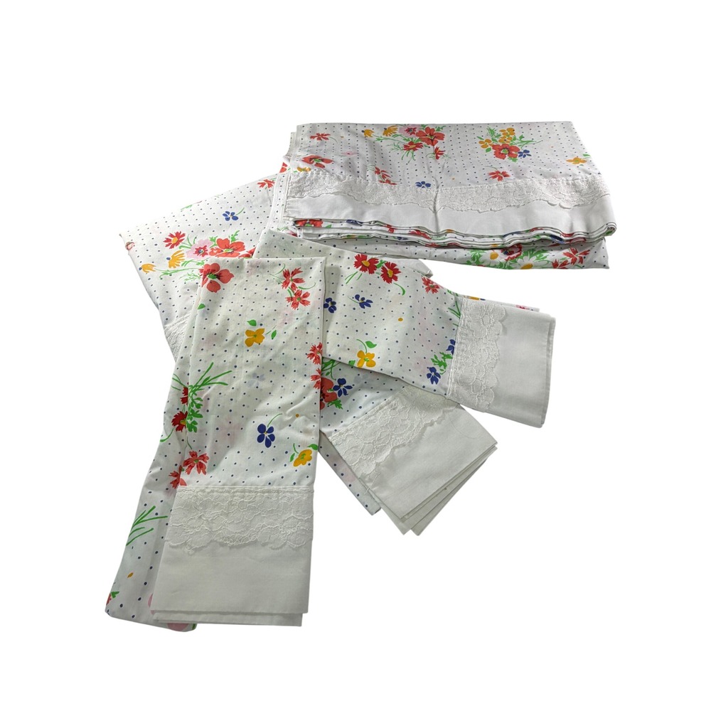 BUNDLE Cannon Royal Family 2 Twin Flat Pillowcases Floral Lace 5 pc set READ